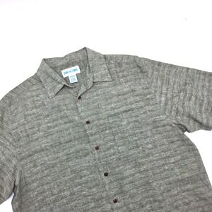 Against The Elements Mens Linen Cotton Short Sleeve Button Up Shirt Green Large‎